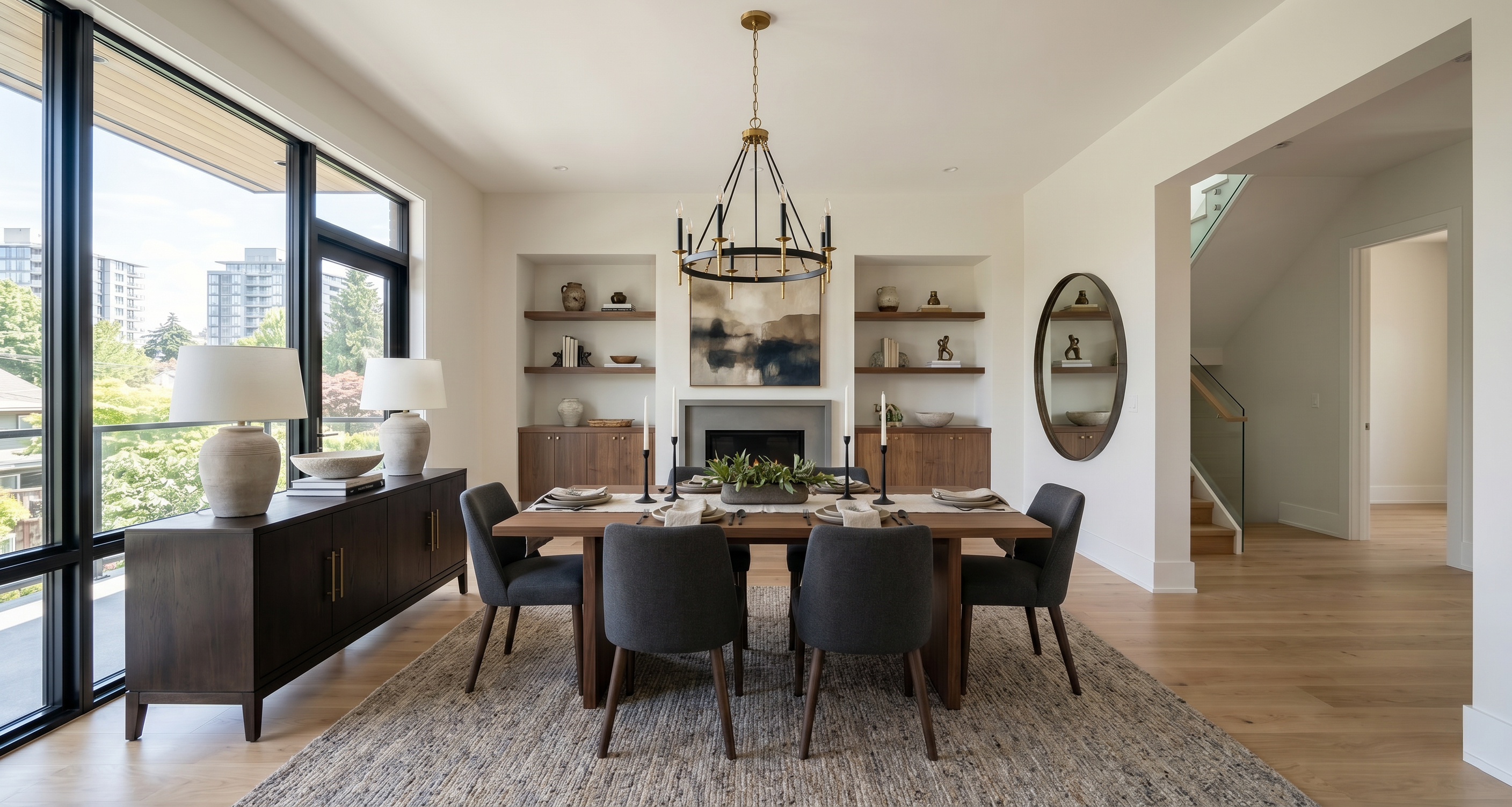 Dining area after virtual staging with furniture added.